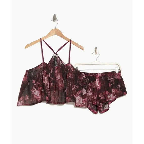 FREE PEOPLE Forget Me Not Cotton Blend Short Pajamas Medium NEW Lounge Floral